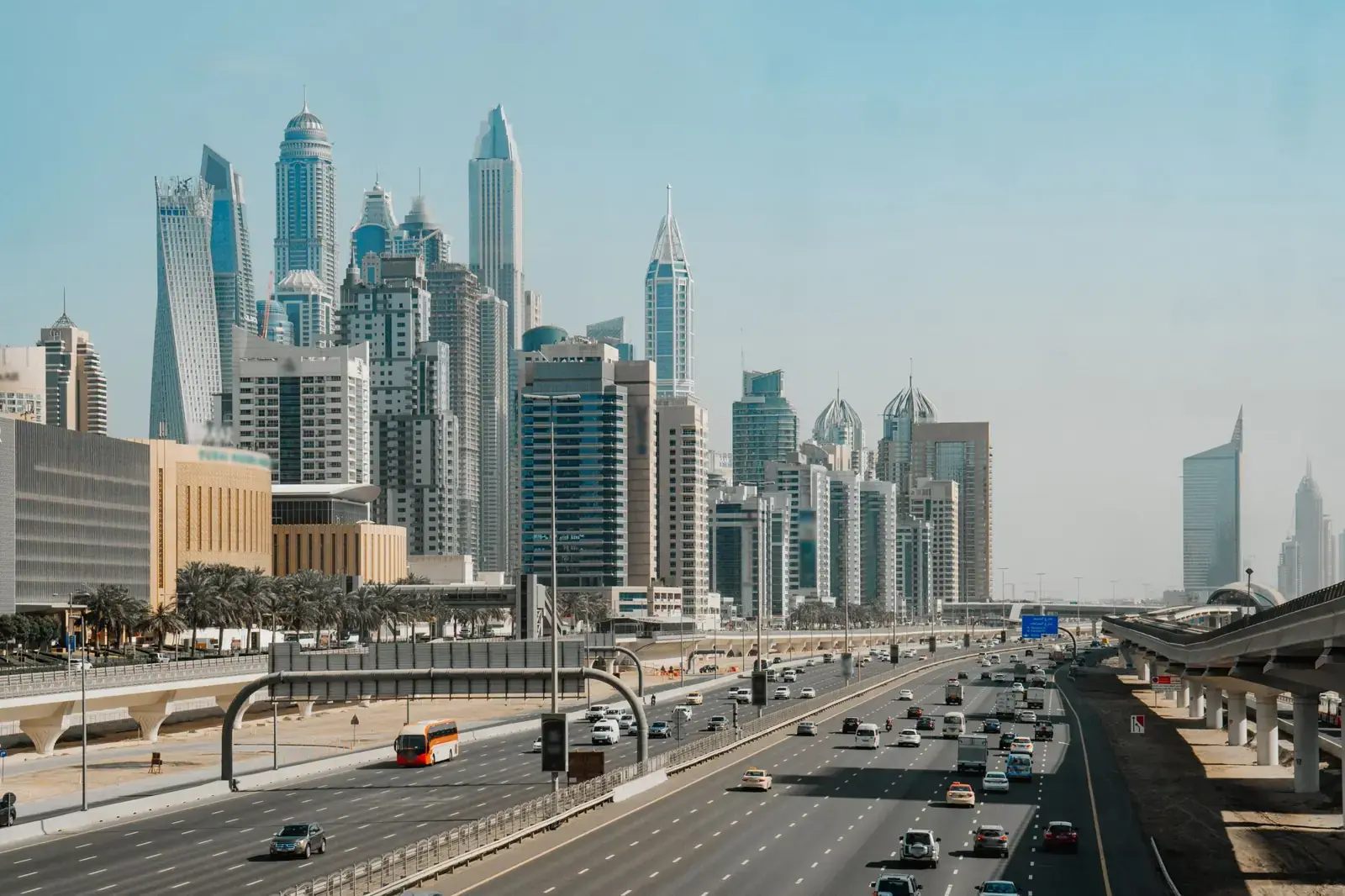 Aerial view of Dubai’s business district and highway